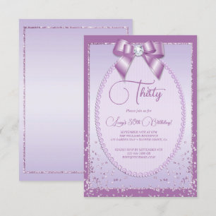 Elegant Lilac Jewel Bow & Confetti Birthday Invitation