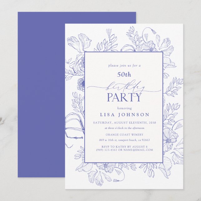 Elegant Lilac Lavender 50th Birthday Floral  Invitation (Front/Back)