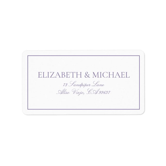 Elegant Lilac Lavender Classic Script Return Label (Front)