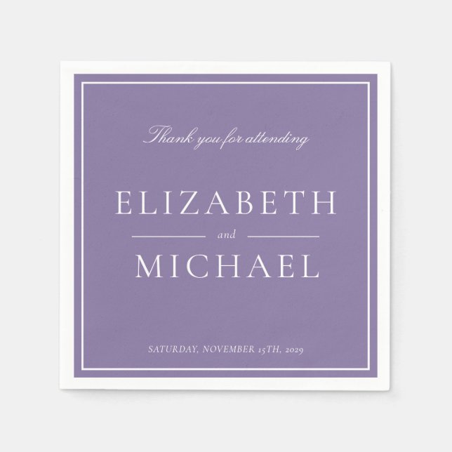 Elegant Lilac Lavender Classic Script Wedding Napkin (Front)