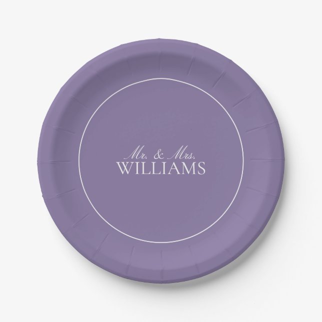 Elegant Lilac Lavender Classic Script Wedding Paper Plate (Front)