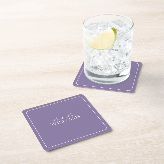 Elegant Lilac Lavender Classic Script Wedding Square Paper Coaster (Insitu)