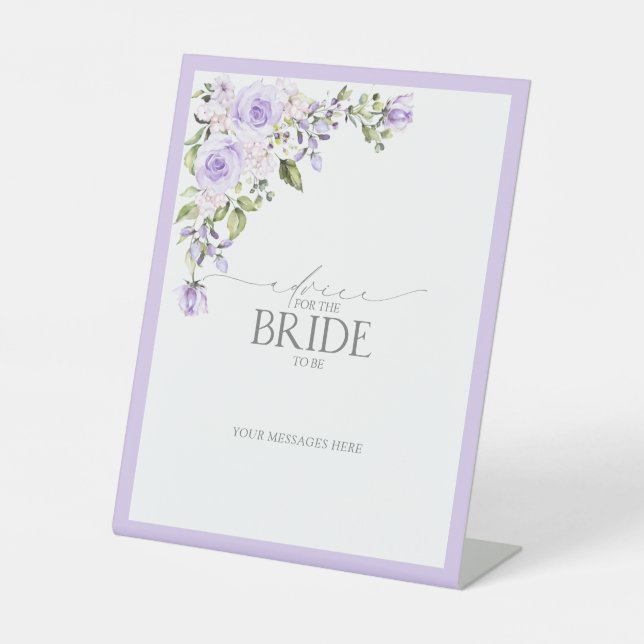 Elegant Lilac Lavender Floral Advice To The Bride Pedestal Sign (Front)