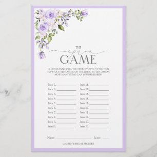 Elegant Lilac Lavender Floral Bridal Shower Game