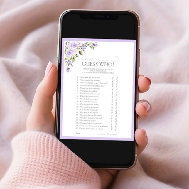 Elegant Lilac Lavender Floral Bridal Shower Game Invitation (Creator Uploaded)