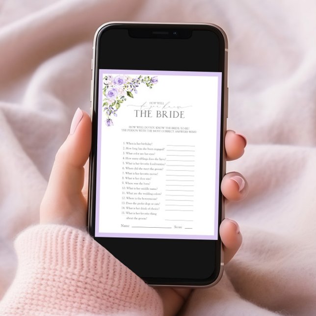 Elegant Lilac Lavender Floral Bridal Shower Game Invitation (Creator Uploaded)
