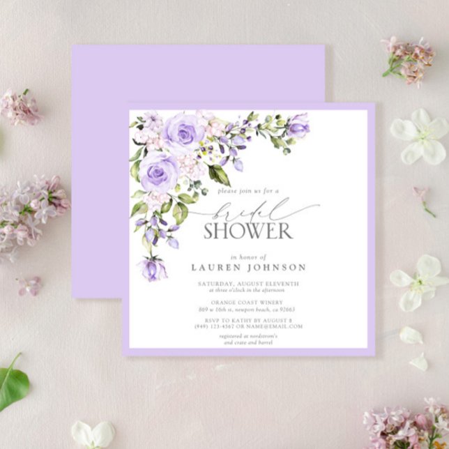 Elegant Lilac Lavender Floral Bridal Shower Invitation (Easily personalize this bridal shower invitation for the perfect celebration for the bride to be!)