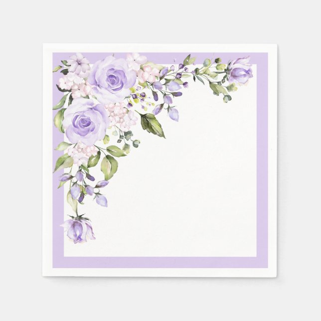 Elegant Lilac Lavender Floral Bridal Shower Napkin (Front)