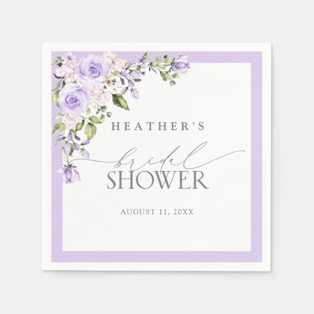 Elegant Lilac Lavender Floral Bridal Shower Napkin (Front)