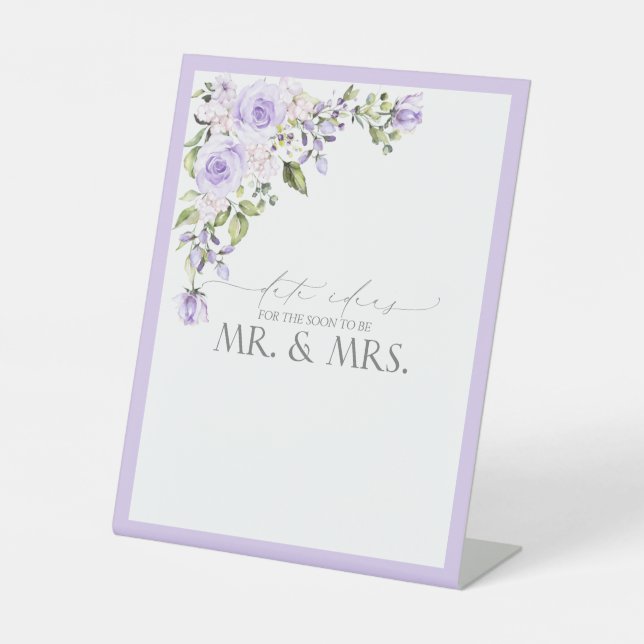 Elegant Lilac Lavender Floral Date Ideas Pedestal Sign (Front)