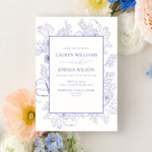 Elegant Lilac Lavender Floral Line Art Wedding Invitation