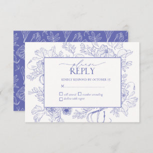 Elegant Lilac Lavender Floral Line Art Wedding RSVP Card