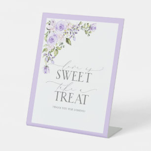 Elegant Lilac Lavender Floral Shower Sweet Treat Pedestal Sign
