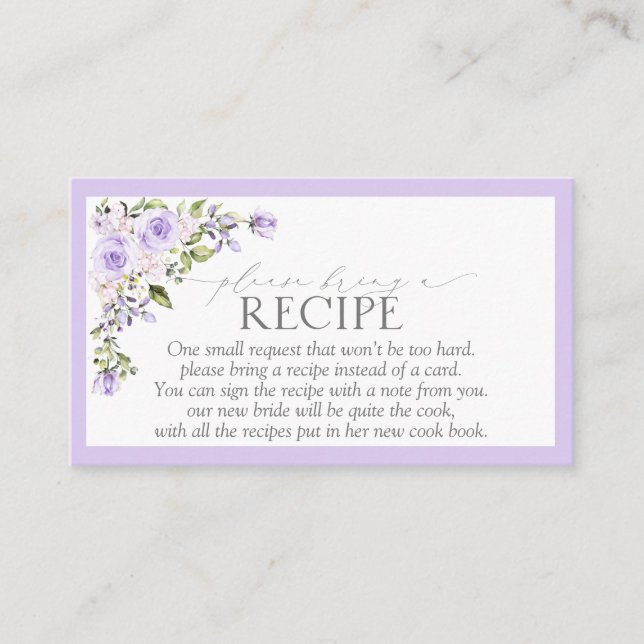 Elegant Lilac Lavender Please Bring A Recipe Enclosure Card (Front)