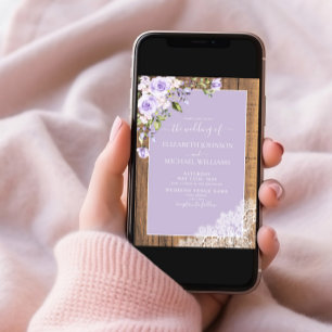 Elegant Lilac Lavender Rustic Lace Photo Wedding Invitation