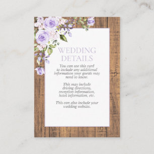 Elegant Lilac Lavender Rustic Lace Wedding Details Enclosure Card