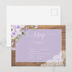 Elegant Lilac Lavender Rustic Lace Wedding RSVP Invitation Postcard