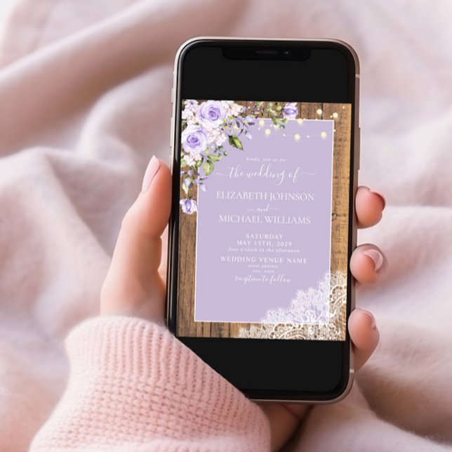 Elegant Lilac Lavender Rustic Wood Lace Wedding Invitation (Creator Uploaded)