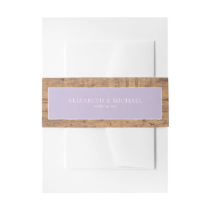 Elegant Lilac Lavender Rustic Wood Lace Wedding  Invitation Belly Band