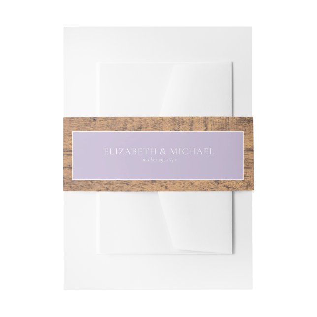 Elegant Lilac Lavender Rustic Wood Lace Wedding  Invitation Belly Band (Front Example)