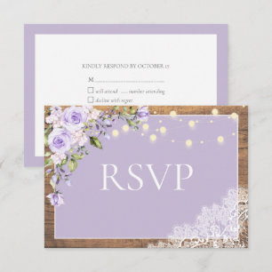 Elegant Lilac Lavender Rustic Wood Lace Wedding RSVP Card