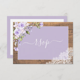 Elegant Lilac Lavender Rustic Wood Lace Wedding RSVP Card