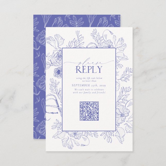 Elegant Lilac Lavender Wedding QR Code RSVP Card (Front/Back)