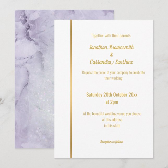 ELEGANT LILAC MARBLE GOLD WEDDING  INVITATION (Front/Back)