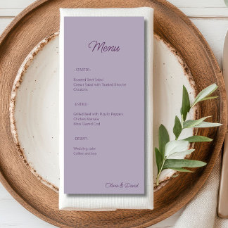 Elegant lilac Minimalist Wedding Menu