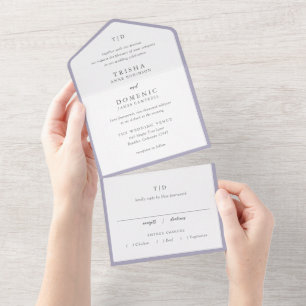 Elegant Lilac Monogram Modern Wedding All In One Invitation