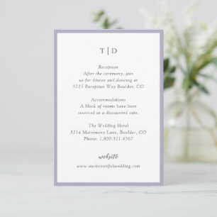 Elegant Lilac Monogram Modern Wedding Enclosure Card