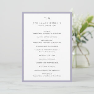 Elegant Lilac Monogram Modern Wedding Programme