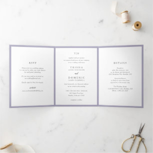 Elegant Lilac Monogram Modern Wedding Tri-Fold Invitation