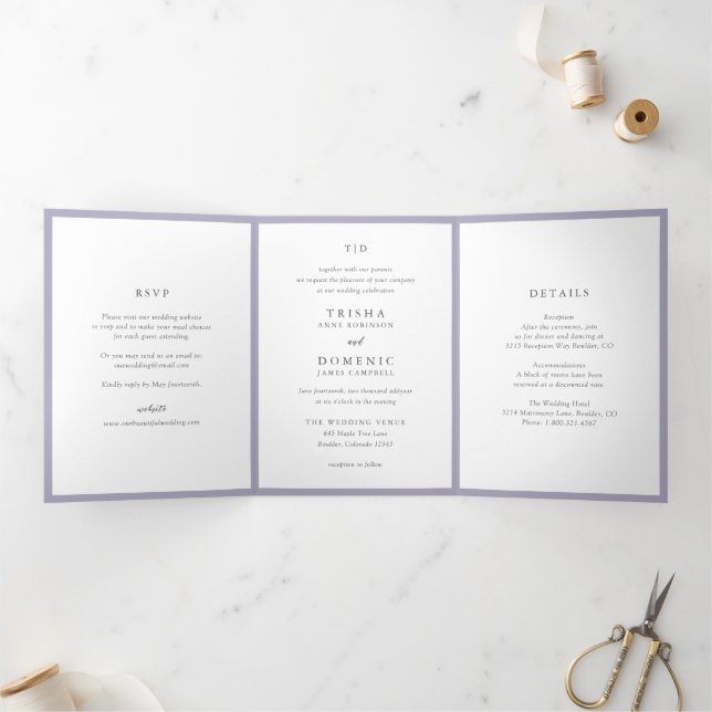 Elegant Lilac Monogram Modern Wedding Tri-Fold Invitation (Inside)