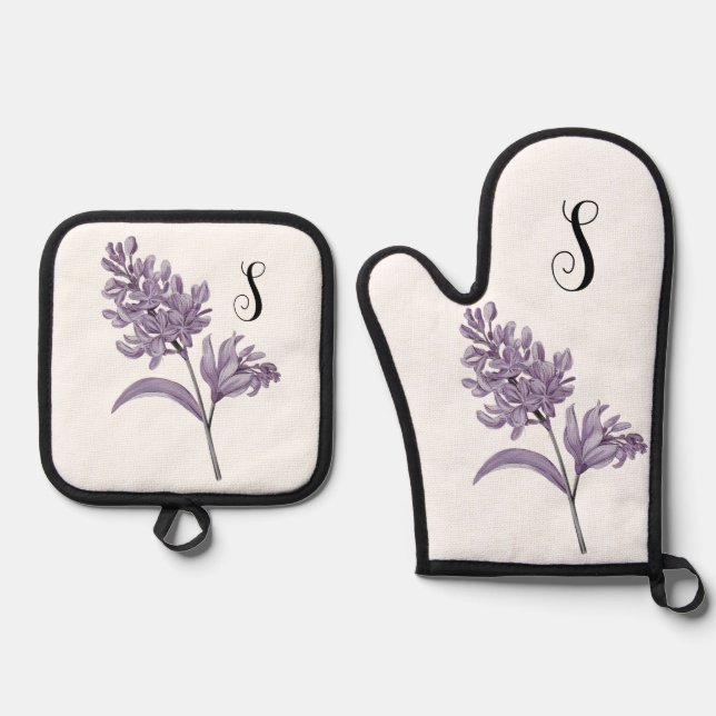 Elegant Lilac Monogram Pot Holder - Personalised  Oven Mitt & Pot Holder Set (Front)