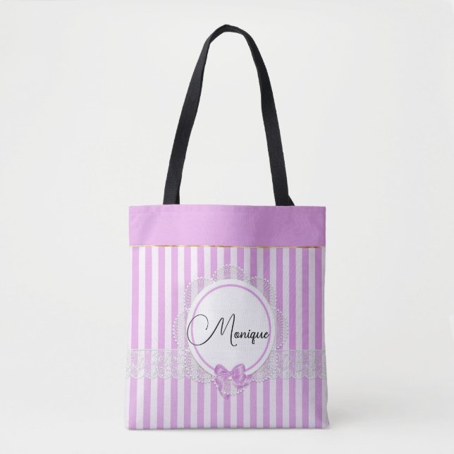 Elegant Lilac Motif with Faux Lace  Tote Bag (Front)