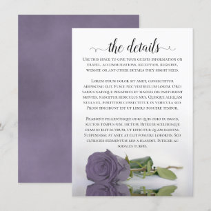 Elegant Lilac or Dusty Purple Rose Wedding Details Enclosure Card