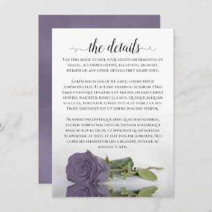 Elegant Lilac or Dusty Purple Rose Wedding Details Enclosure Card