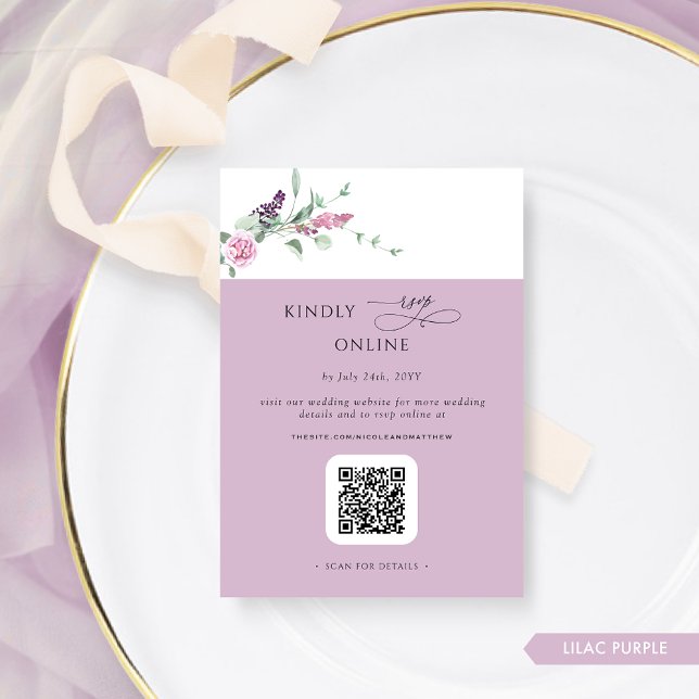 Elegant Lilac Pastel Floral  RSVP Online, QR Code  Enclosure Card (Creator Uploaded)