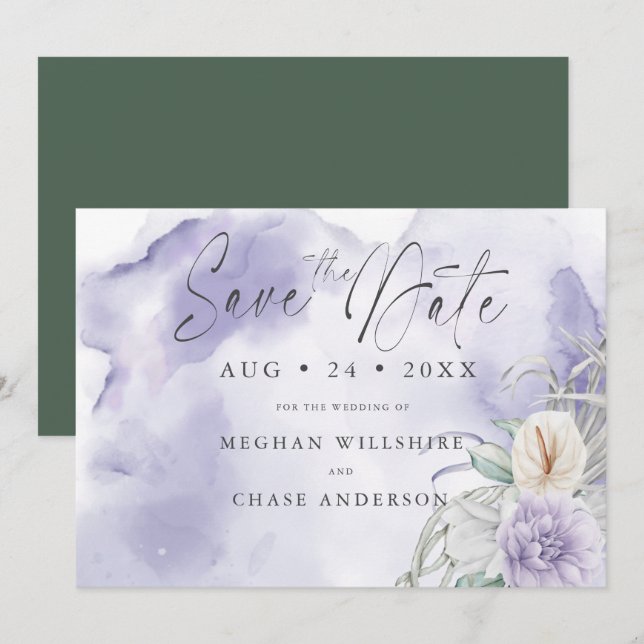 Elegant Lilac Peony Floral Watercolor  (Front/Back)