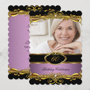 Elegant Lilac Pink Black Gold 60th Birthday Party Invitation