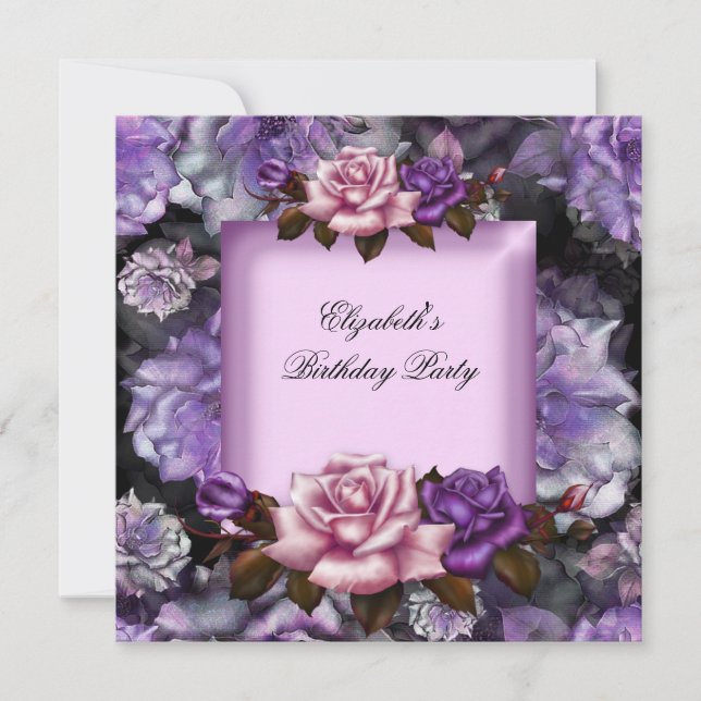Elegant Lilac Pink Purple Flowers Birthday Party Invitation (Front)