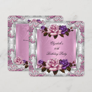 Elegant Lilac Pink Purple Roses Birthday Party Invitation