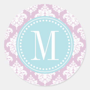 Elegant Lilac Purple Damask Personalised Classic Round Sticker