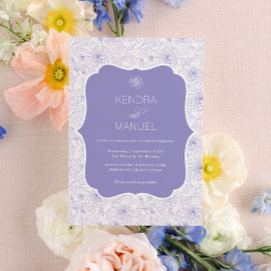 Elegant Lilac Purple Floral French Toile Wedding Invitation