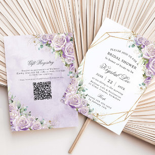 Elegant Lilac Purple Floral Gold Bridal Shower Invitation