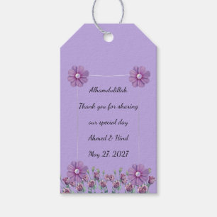 Elegant Lilac Purple Floral Pearl Wedding Favour Gift Tags
