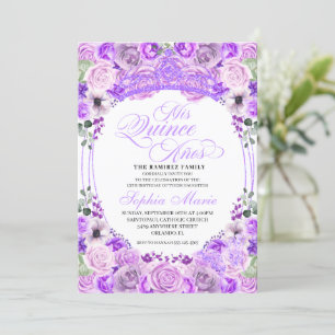 Elegant Lilac Purple Floral Quinceanera Birthday Invitation