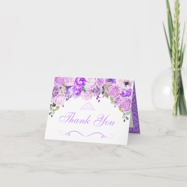 Elegant Lilac Purple Floral Quinceanera Thank You  Invitation (Front)