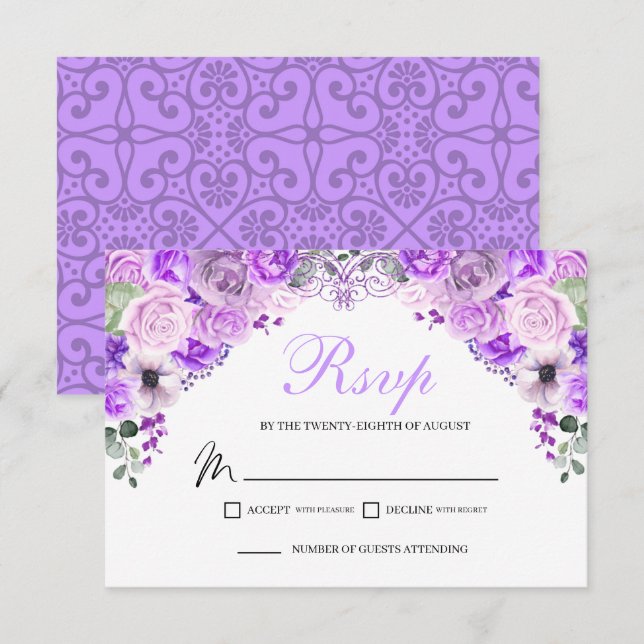 Elegant Lilac Purple Floral RSVP Enclosure Card (Front/Back)
